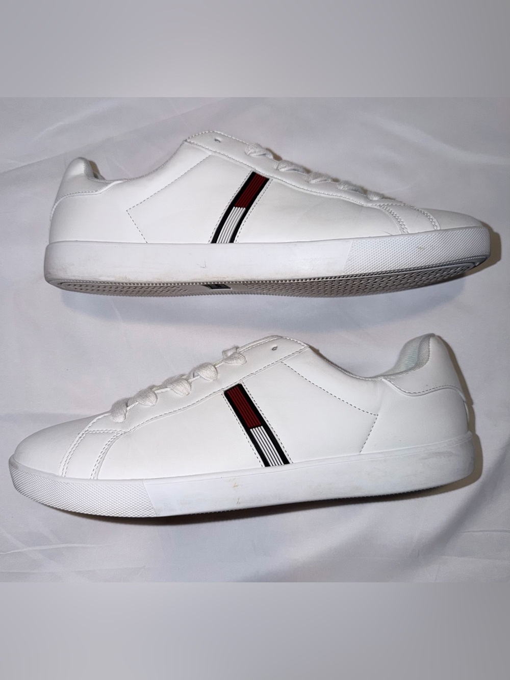Tommy Hilfiger White Low-Top Sneakers with Red & Black Stripe